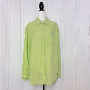 LIZ CLAIBORNE 100% Linen Lime Green Button-Up Shirt